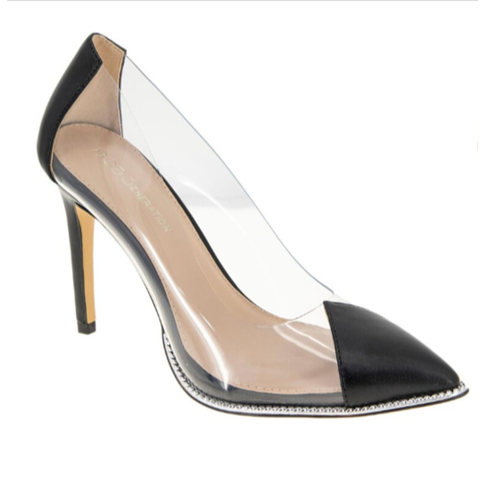 BCBGeneration Women's Hanami Transparent Side Pointed Toe Heels, Black Size 5M